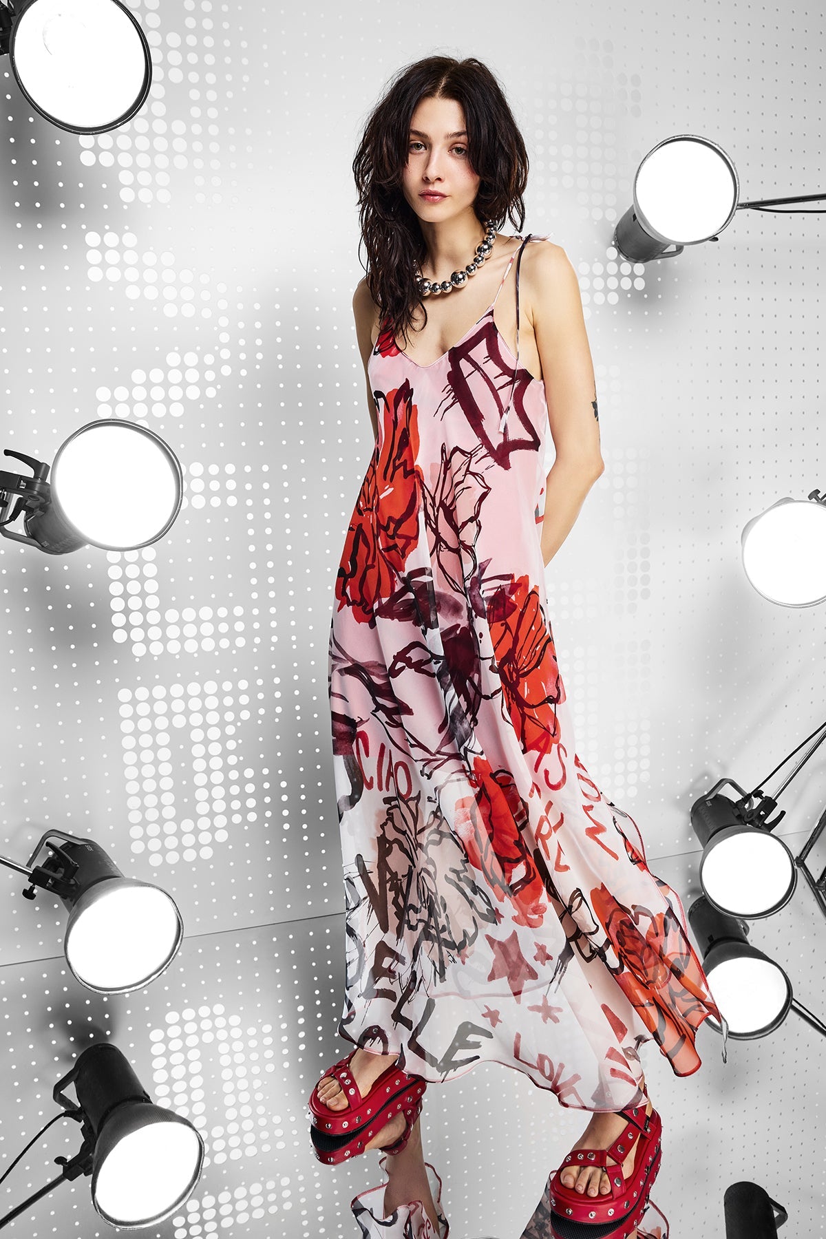 OFF WHITE/ROSSO DRESS 15361